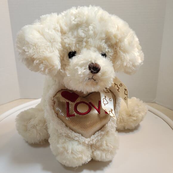 DanDee Plush Cream Puppy Dog 10" Love Heart Valentine's Stuffed Animal - Picture 2 of 16